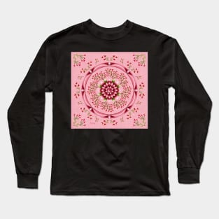 Cherries and Flower Mandala on Pink Long Sleeve T-Shirt